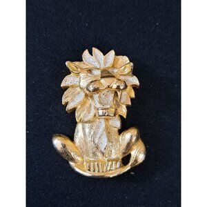Vintage Gold-Tone Lion Brooch 3D Animal Pin Costume Jewelry Accessory